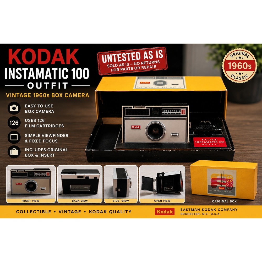 Vintage Kodak Instamatic 100 Camera Outfit w/ Original Box‎ Untested As-Is